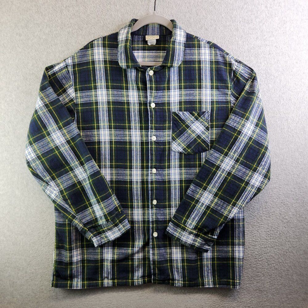 Vintage LL Bean Flannel Shirt Mens Large Green Plaid Shacket Hiking Cabin Woods